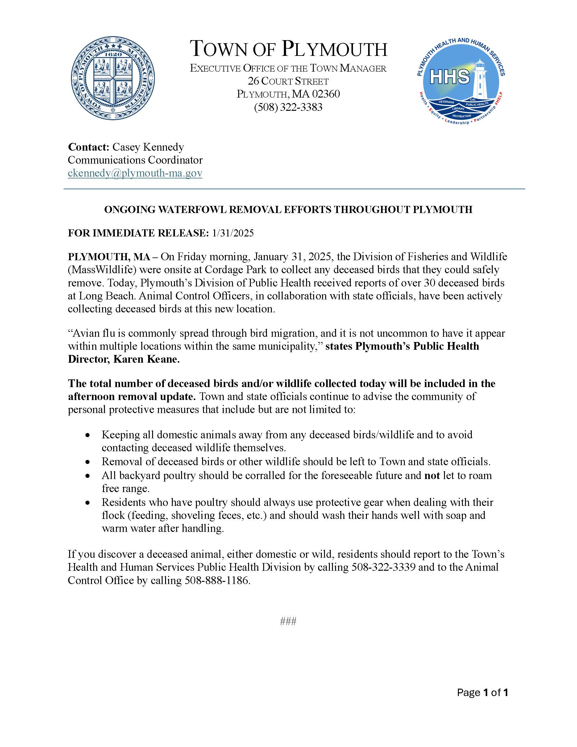 State Update for Avian Flu - Friday, January 31st 