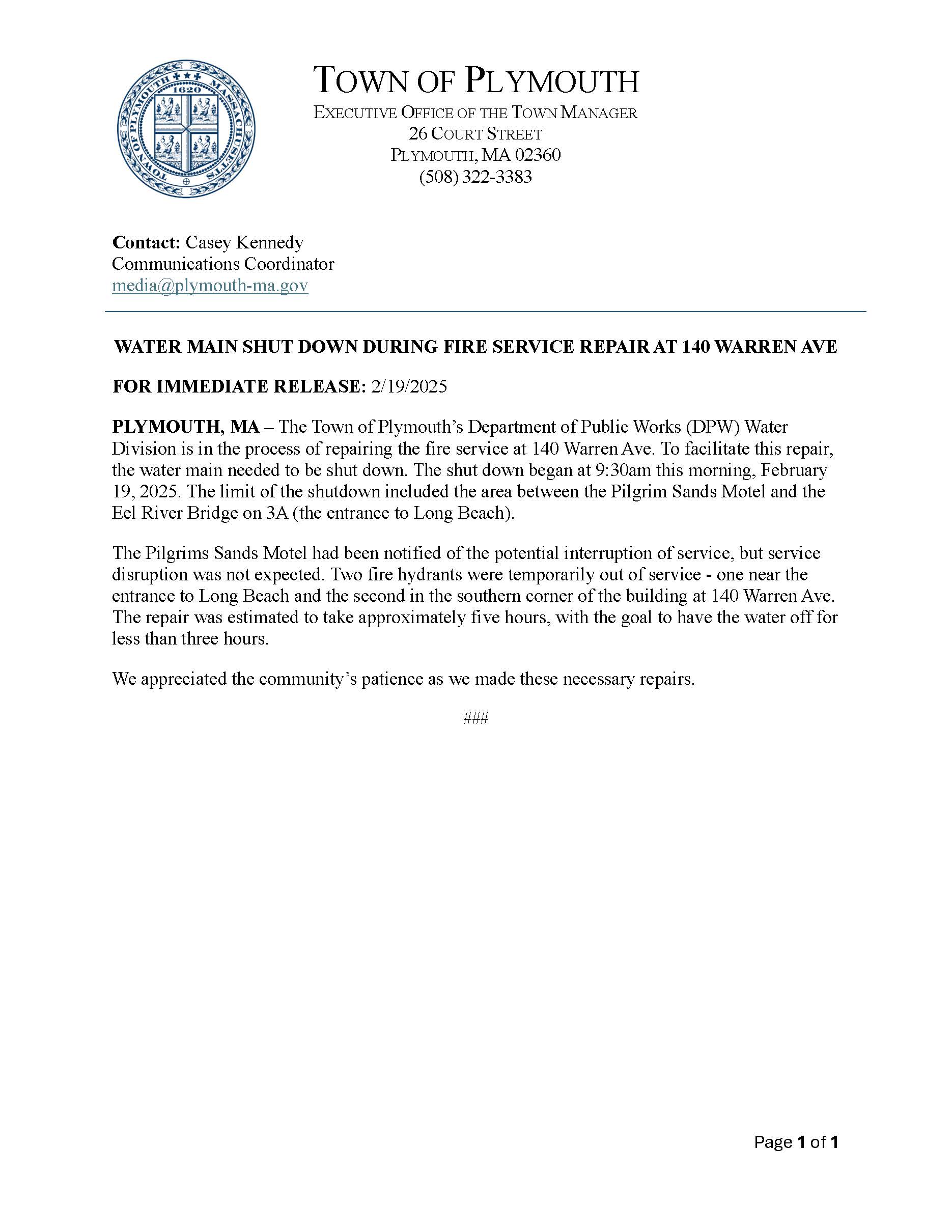 Water Division Repair - February 19th 