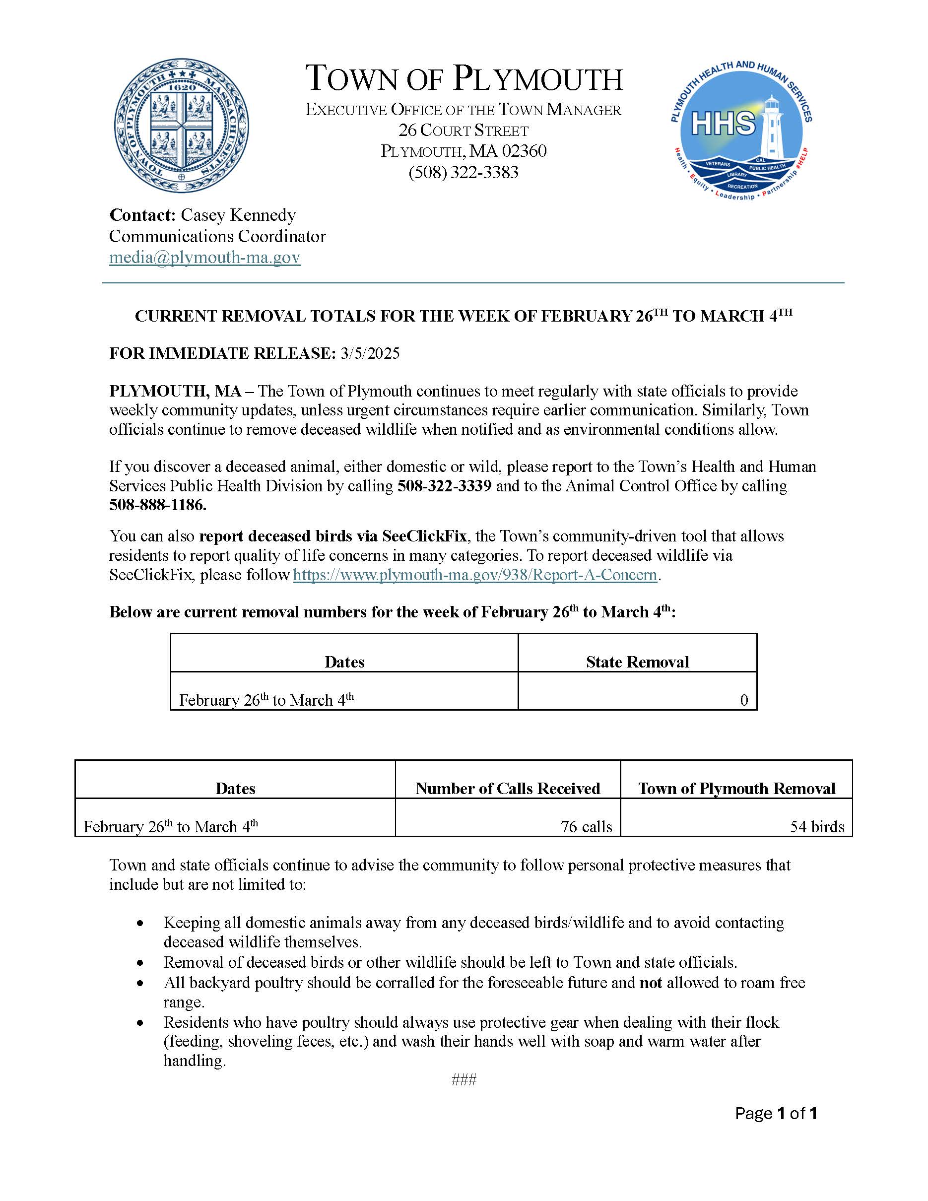 Avian Flu Updates  - Wednesday, March 5th