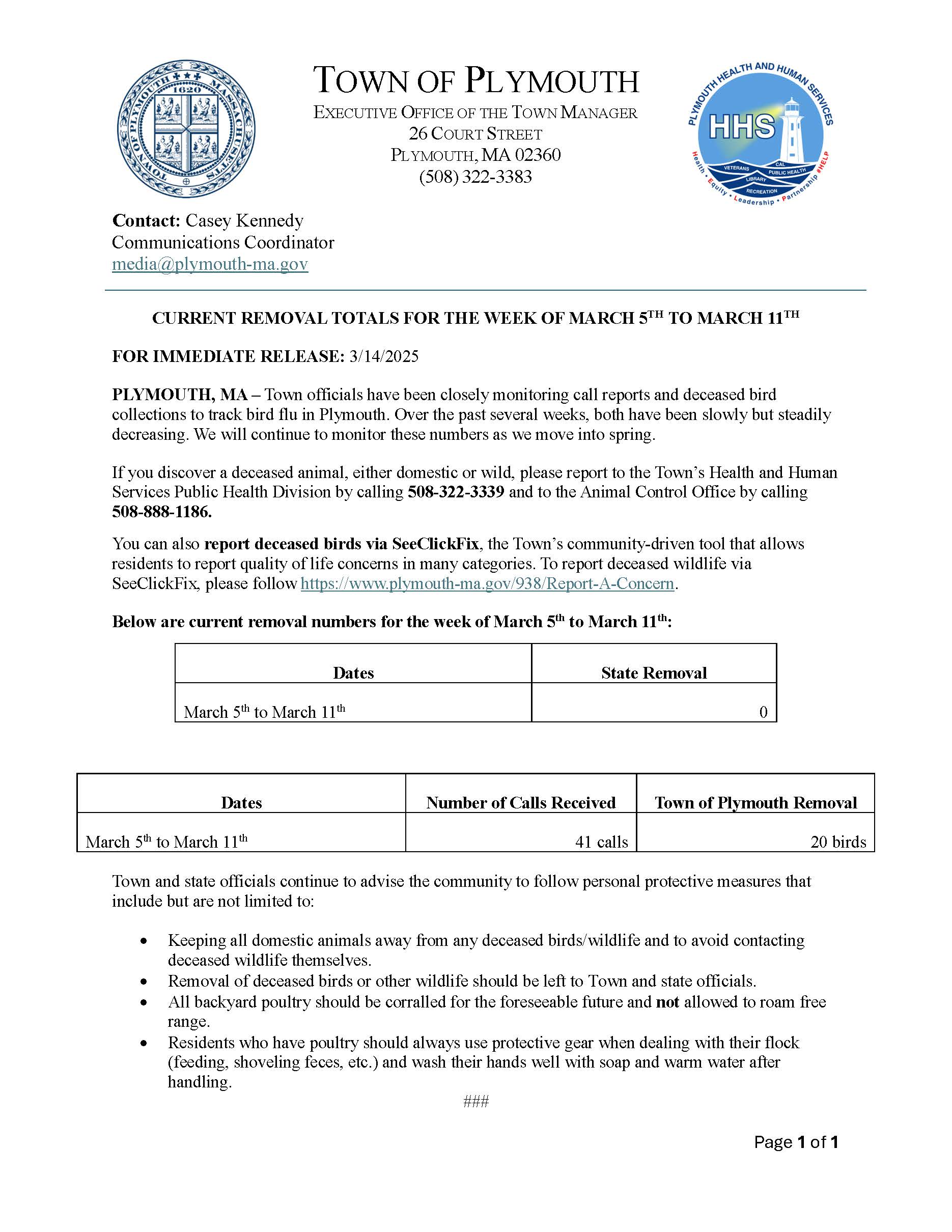 Avian Flu Updates  - Week of March 5th to March 11th