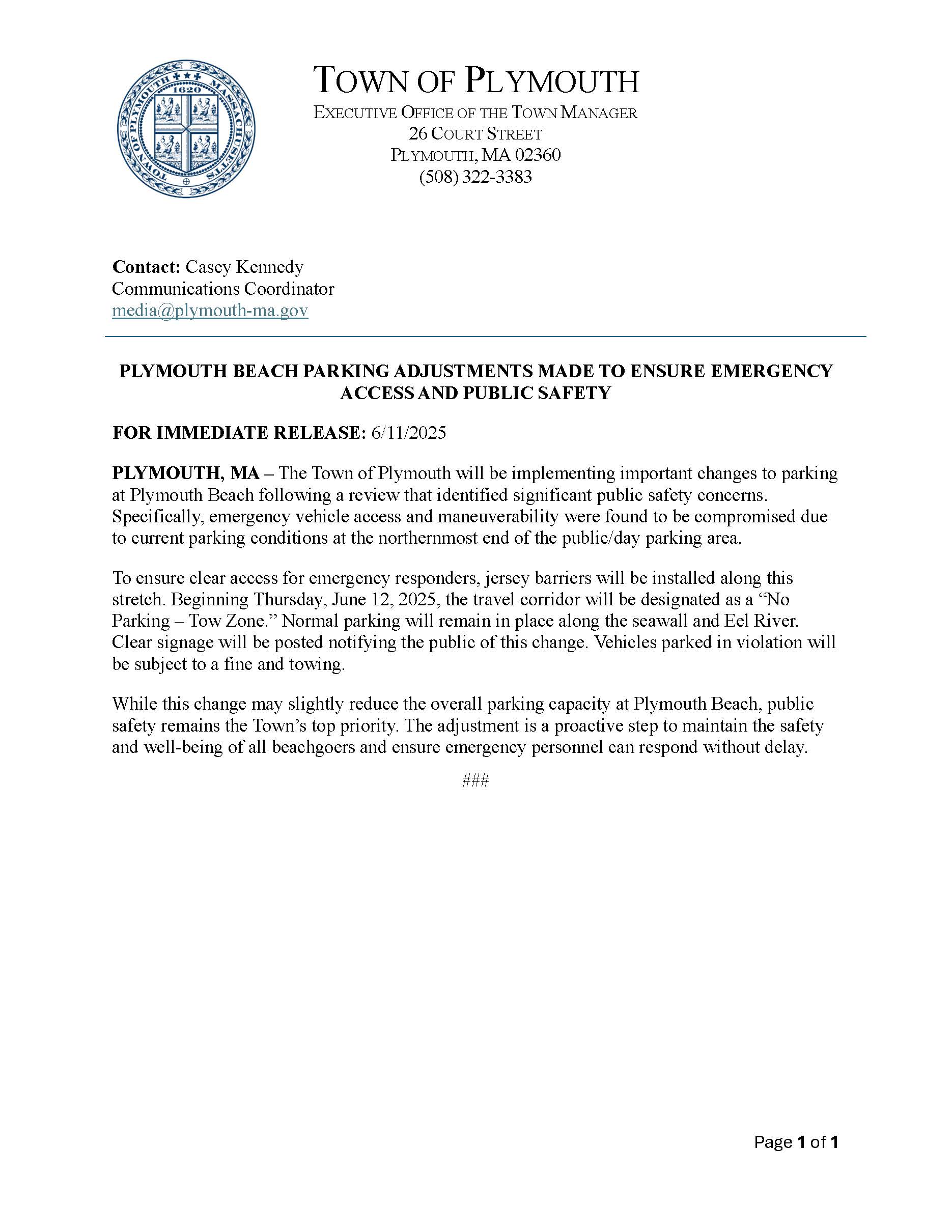 Plymouth Beach Parking Updates 